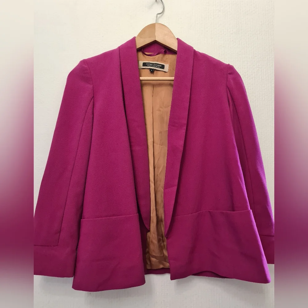 River Island pink blazer jacket size 6 open front edge to edge style 3/4 sleeves - Picture 5 of 9